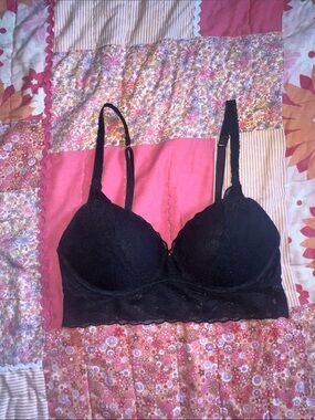 PINK Victoria's Secret Black Lace Longline Bra